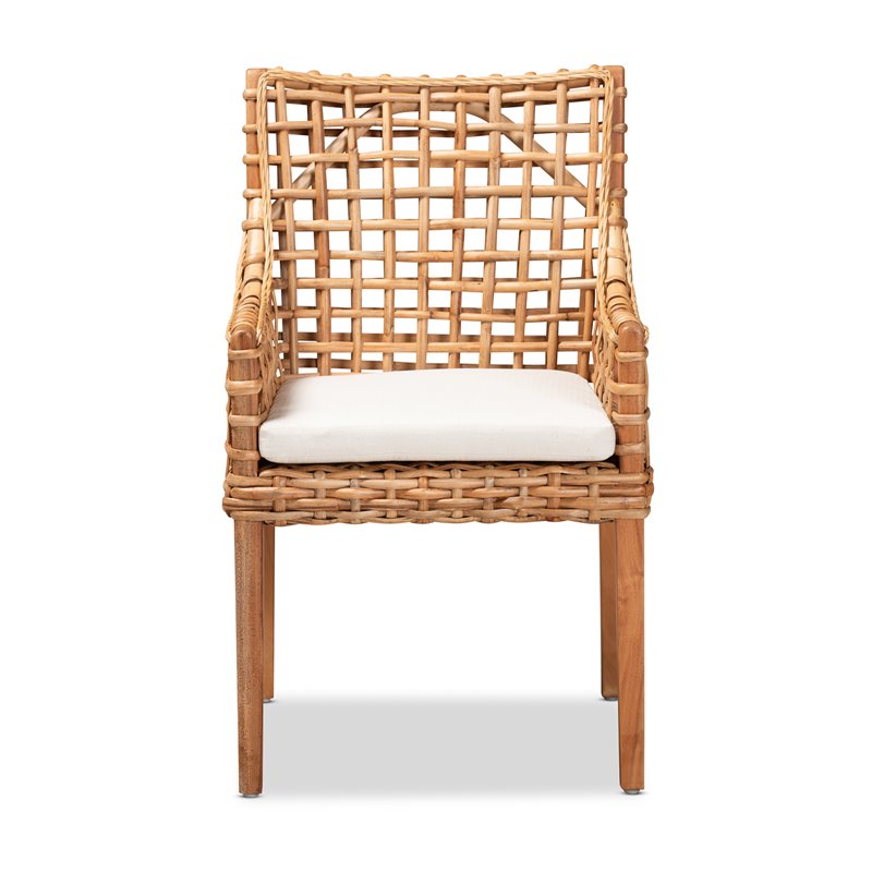 Baxton Studio Saoka Natural Brown Finished Wood and Rattan Armchair