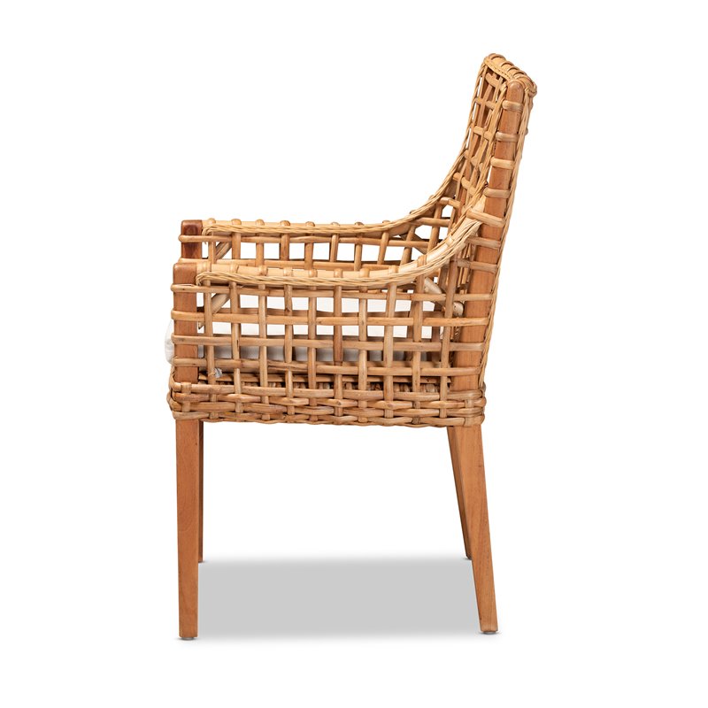 Baxton Studio Saoka Natural Brown Finished Wood and Rattan Armchair