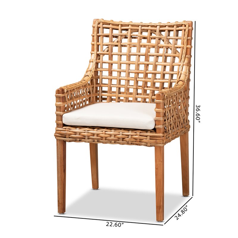 Baxton Studio Saoka Natural Brown Finished Wood and Rattan Armchair