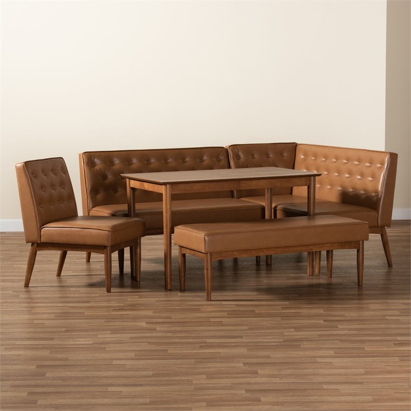 Baxton Studio Riordan Tan and Walnut Brown Finished Wood 5-Piece Dining Nook Set