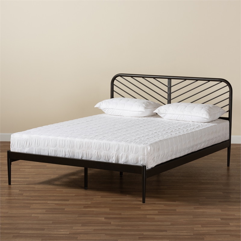 Baxton Studio Dora Industrial Black Finished Metal Queen Size Platform Bed