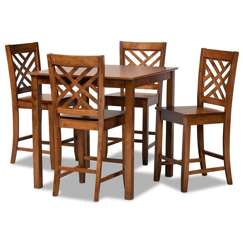 Baxton Studio Caron Walnut Brown Finished Wood 5-Piece Pub Set