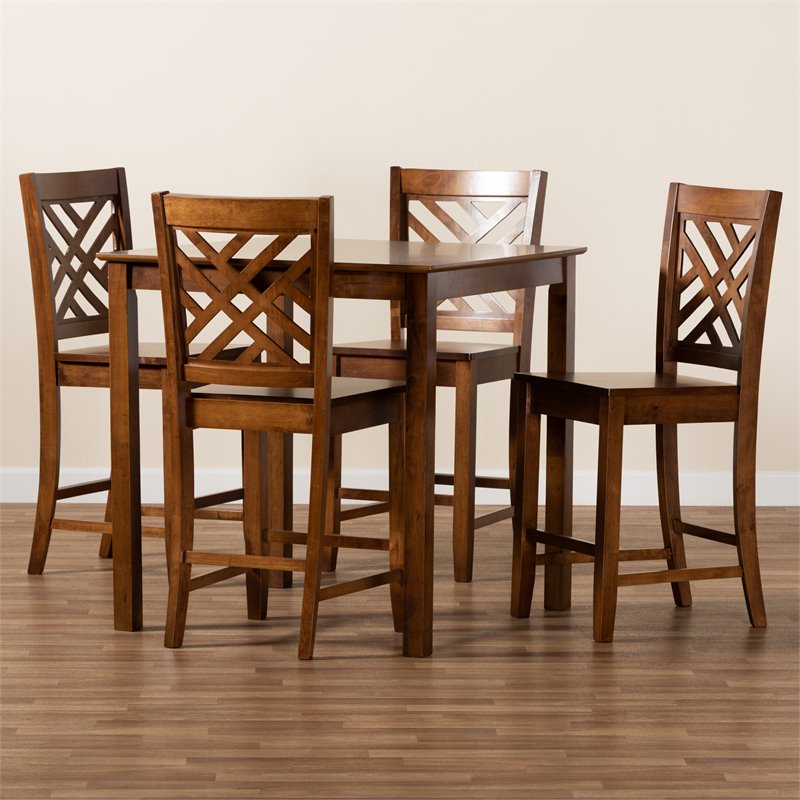 Baxton Studio Caron Walnut Brown Finished Wood 5-Piece Pub Set