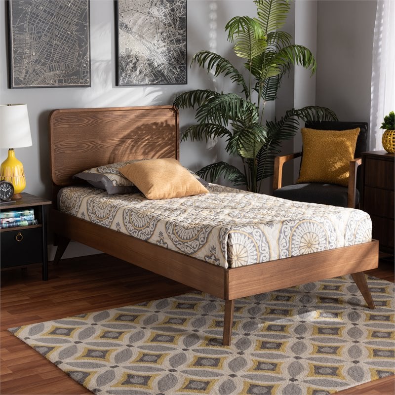 Baxton Studio Leola Walnut Brown Finished Wood Twin Size Platform Bed