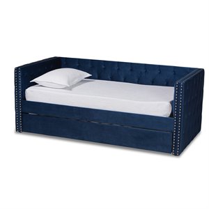 baxton studio larkin blue velvet upholstered twin size daybed with trundle