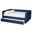 Baxton Studio Larkin Blue Velvet Upholstered Full Size Daybed with Trundle