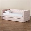 Baxton Studio Larkin Pink Velvet Upholstered Twin Size Daybed with Trundle