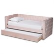 Baxton Studio Larkin Pink Velvet Upholstered Twin Size Daybed with Trundle