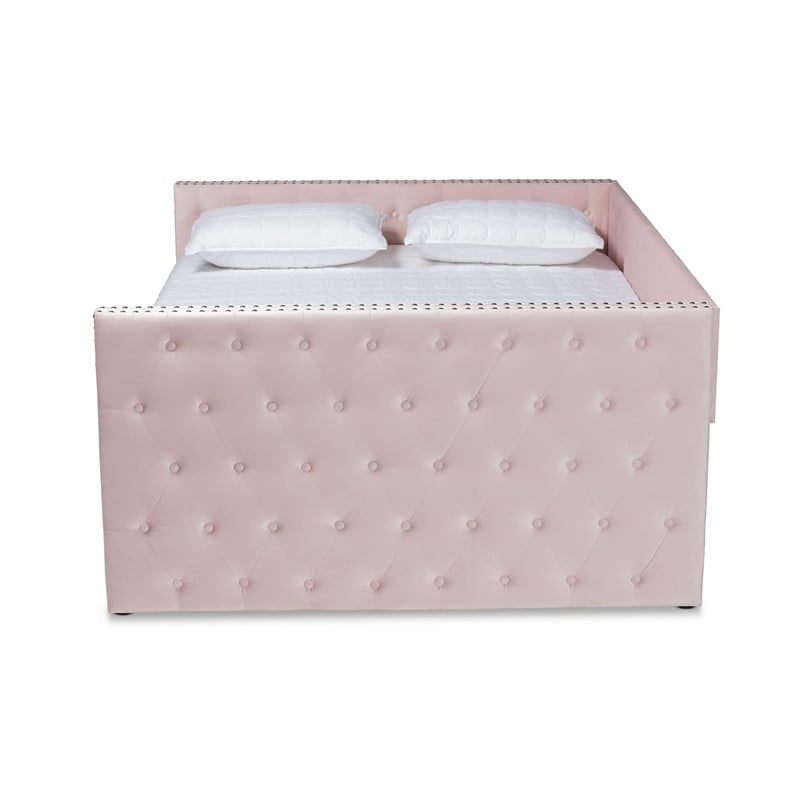 Baxton Studio Larkin Pink Velvet Upholstered Full Size Daybed with Trundle