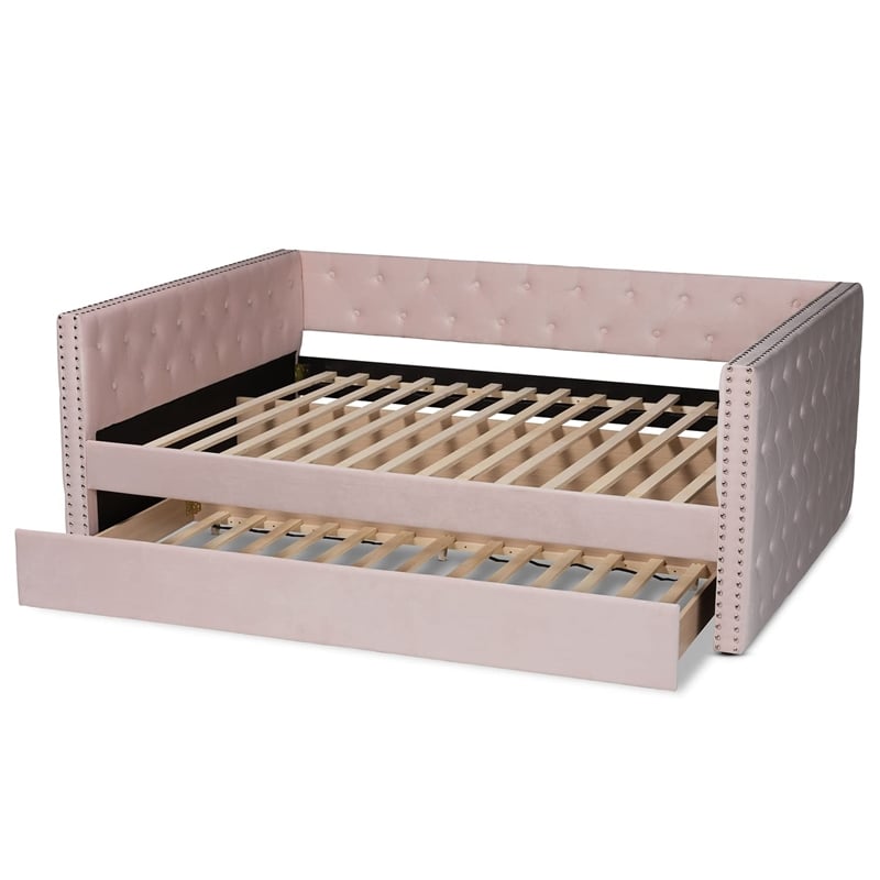 Baxton Studio Larkin Pink Velvet Upholstered Full Size Daybed with Trundle