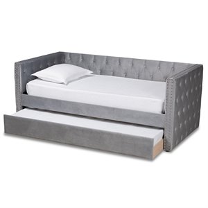 baxton studio larkin grey velvet upholstered twin size daybed with trundle
