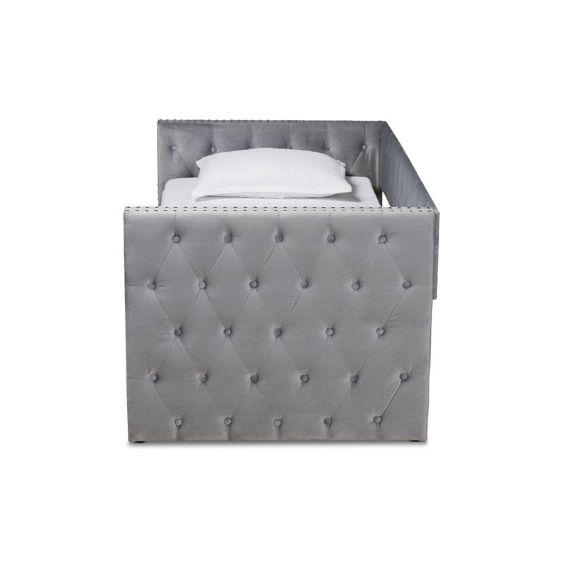 Baxton Studio Larkin Grey Velvet Upholstered Twin Size Daybed with Trundle