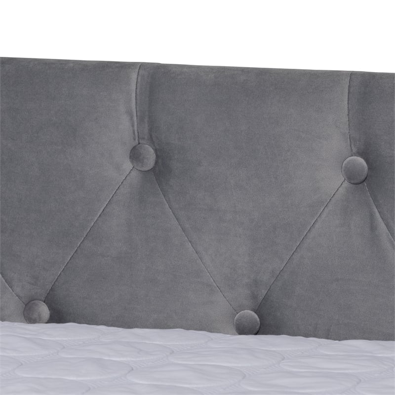 Baxton Studio Larkin Grey Velvet Upholstered Queen Size Daybed with Trundle