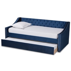 baxton studio raphael navy blue velvet upholstered twin size daybed with trundle