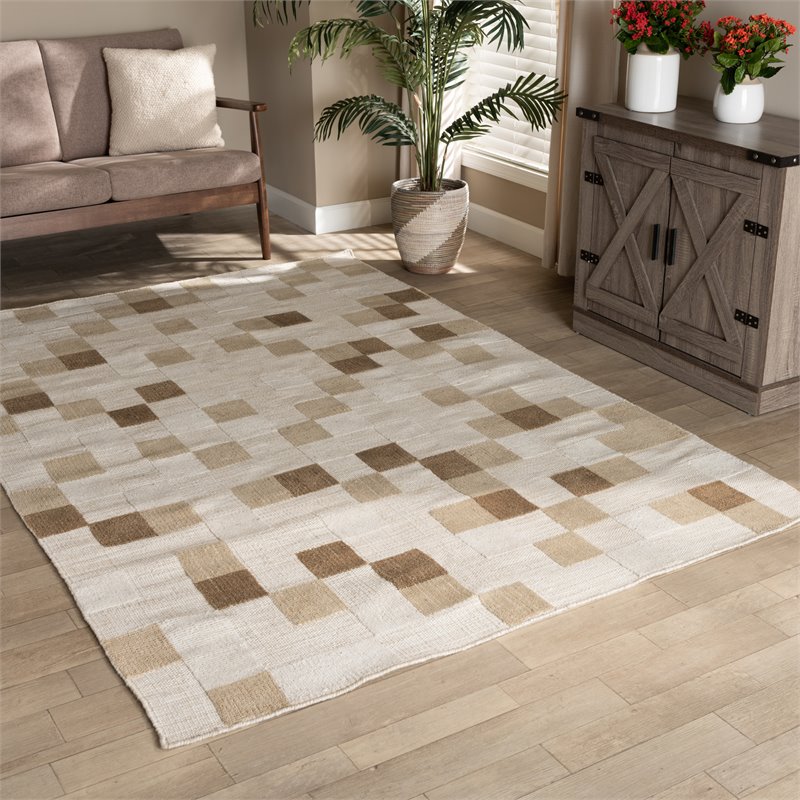 Baxton Studio Barbon Ivory and Beige Handwoven PET Yarn Indoor and Outdoor Rug