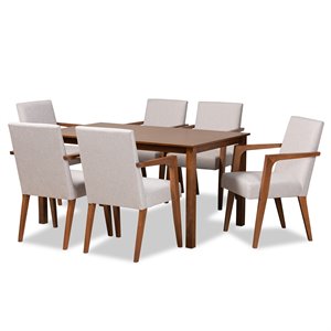 Baxton Studio Glenda Beige Walnut Brown Finished Wood 7-Piece Dining Set
