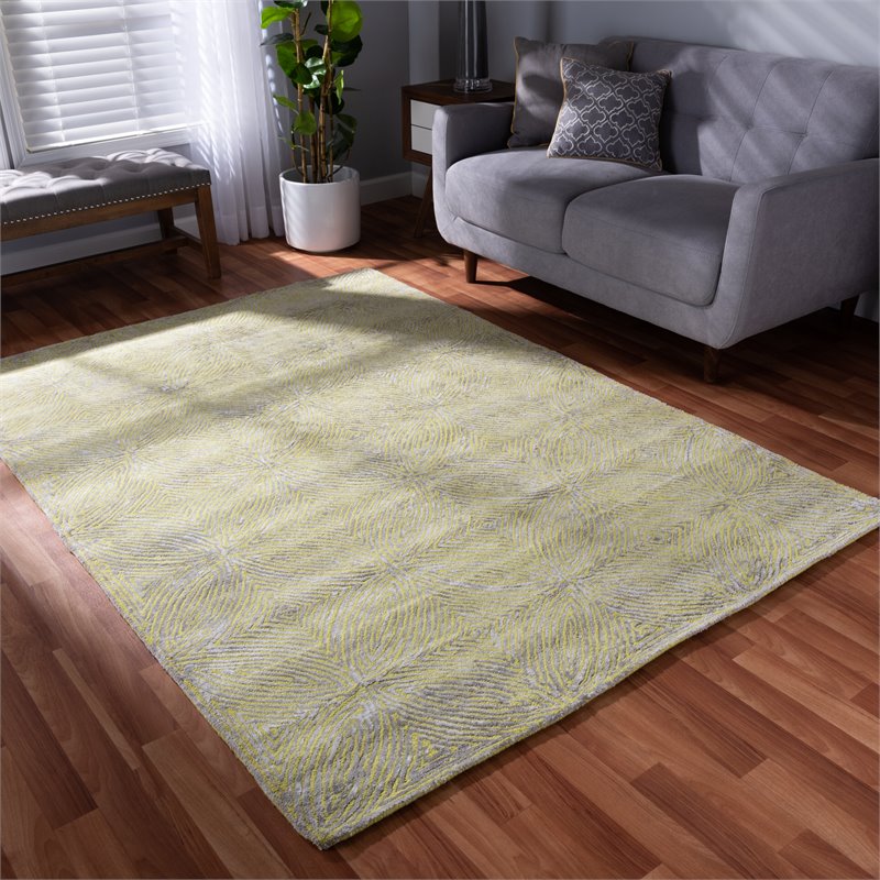Baxton Studio Leora Lime Green and Grey Hand-Tufted Viscose Blend Area Rug