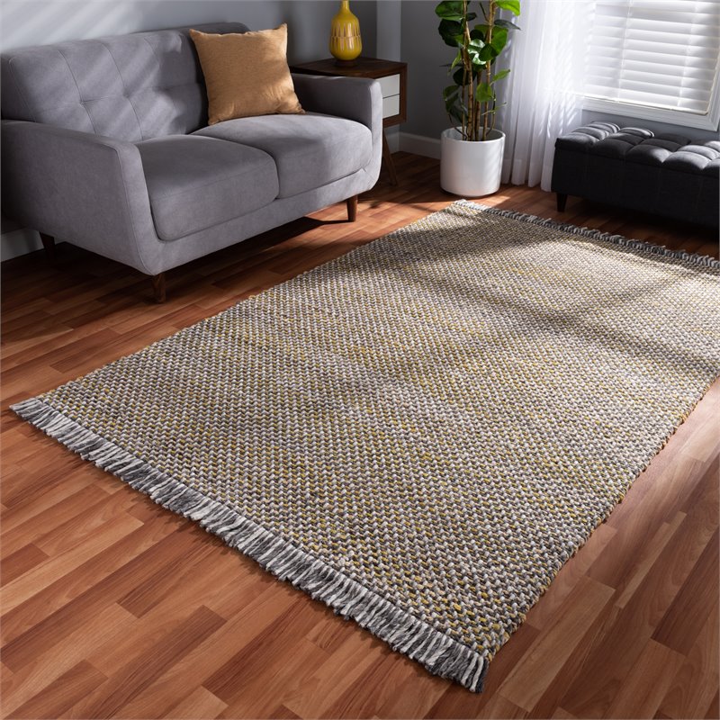 Baxton Studio Nurten Yellow and Grey Handwoven Hemp Blend Area Rug