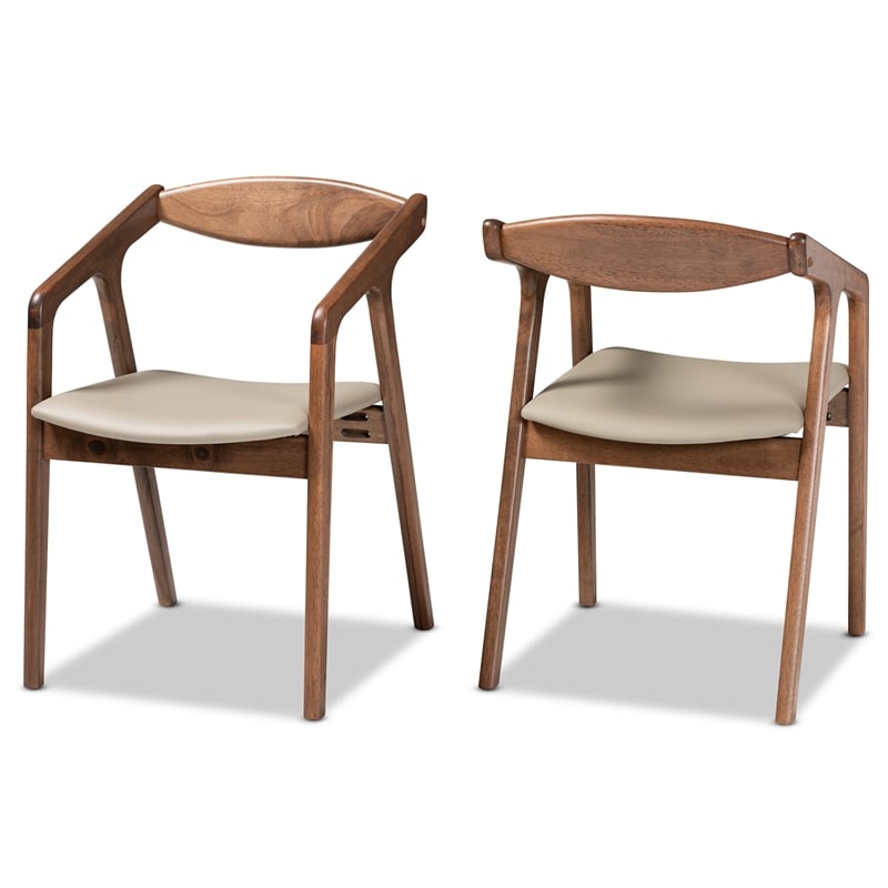 Baxton Studio Grey Faux Leather Wood 2-Piece Dining Chair Set