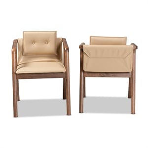 baxton studio marcena beige leather and brown finished wooddining chair set