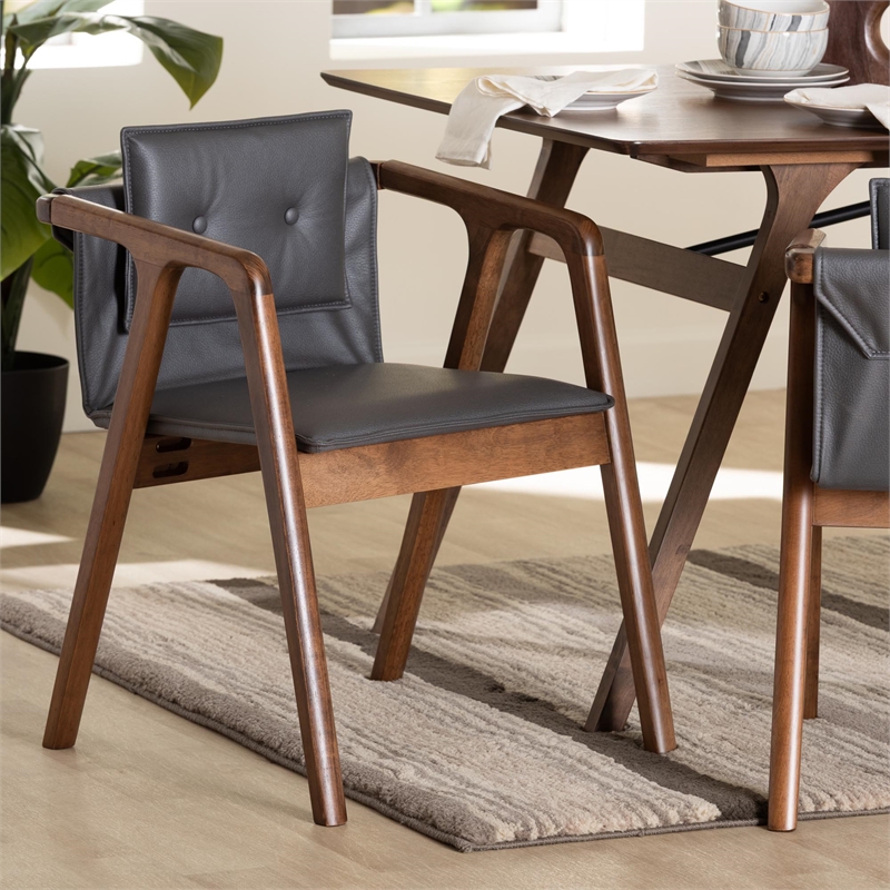 Baxton Studio Marcena Grey Leather and Brown Finished Wood Dining Chair Set