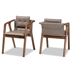 baxton studio marcena grey leather and brown finished wood dining chair set