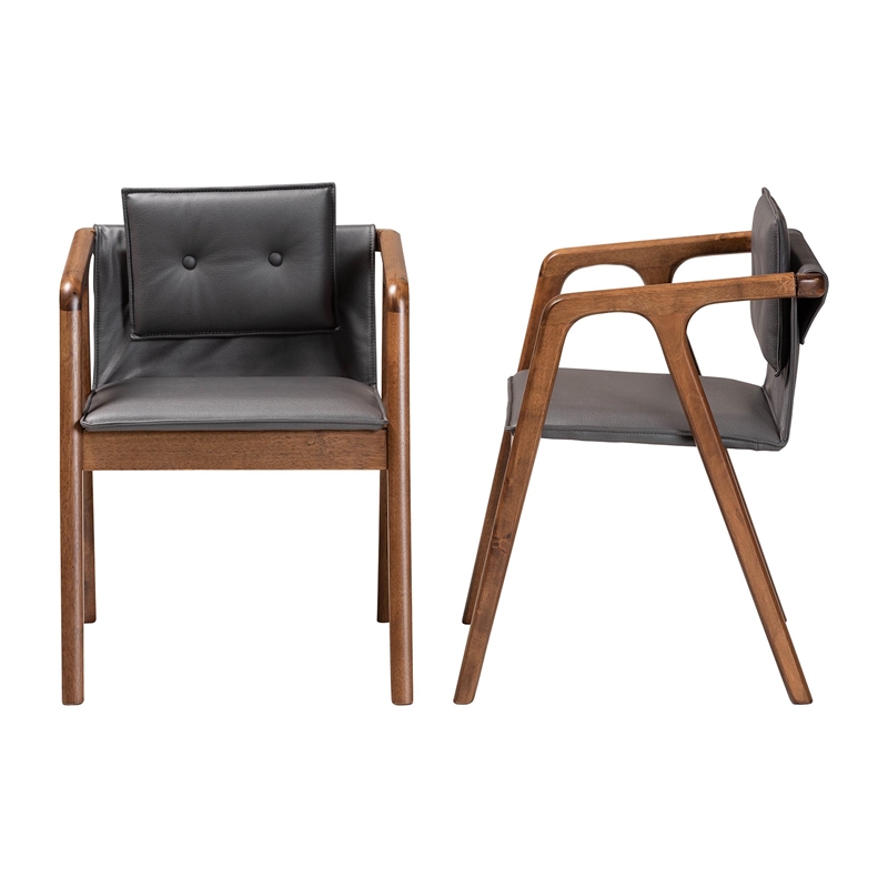 Baxton Studio Marcena Grey Leather and Brown Finished Wood Dining Chair Set
