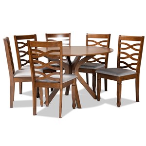 Baxton Studio Mila Grey Fabric and Brown Finished Wood 7-Piece Dining Set