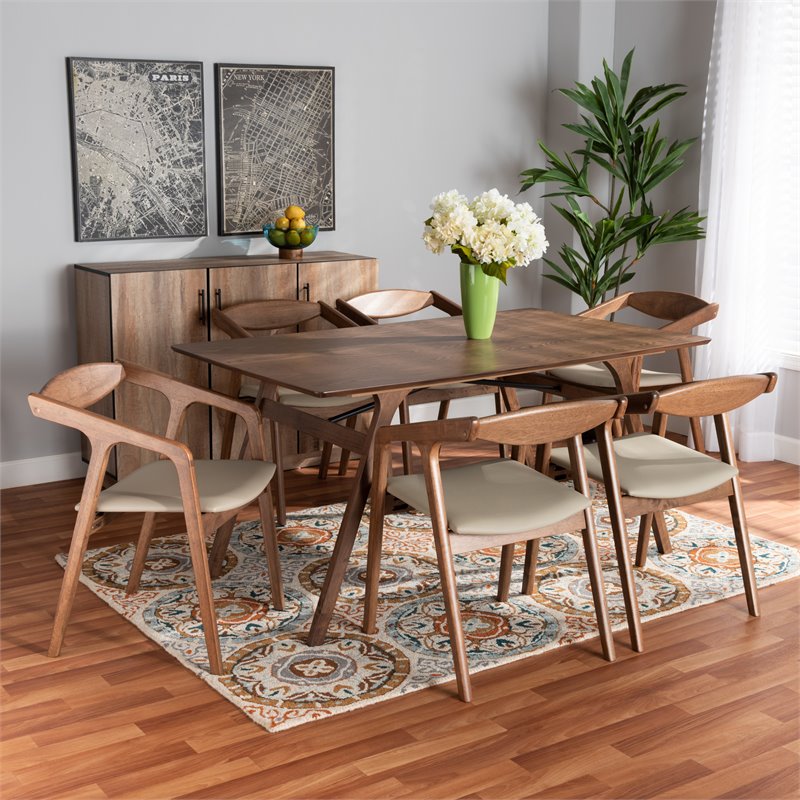 Baxton Studio Grey Faux Leather and Brown Finished Wood 7-Piece Dining Set