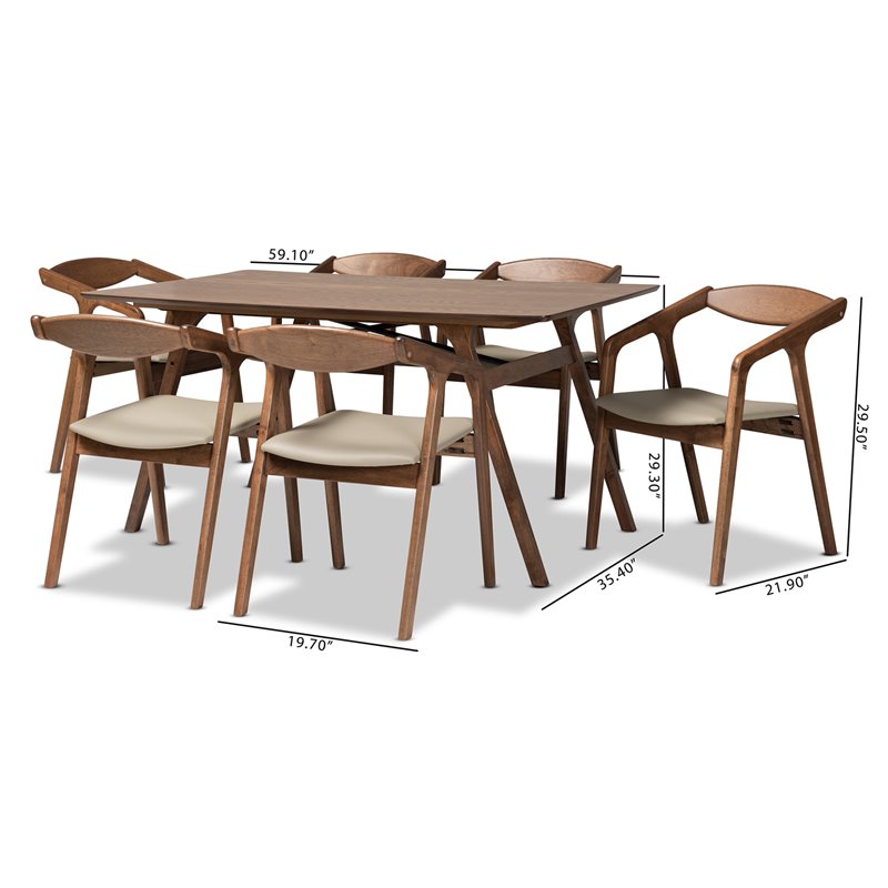 Baxton Studio Grey Faux Leather and Brown Finished Wood 7-Piece Dining Set
