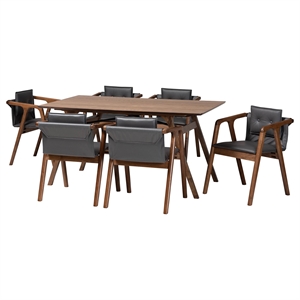 Baxton Studio Marcena Grey Leather and Brown Finished Wood 7-Piece Dining Set