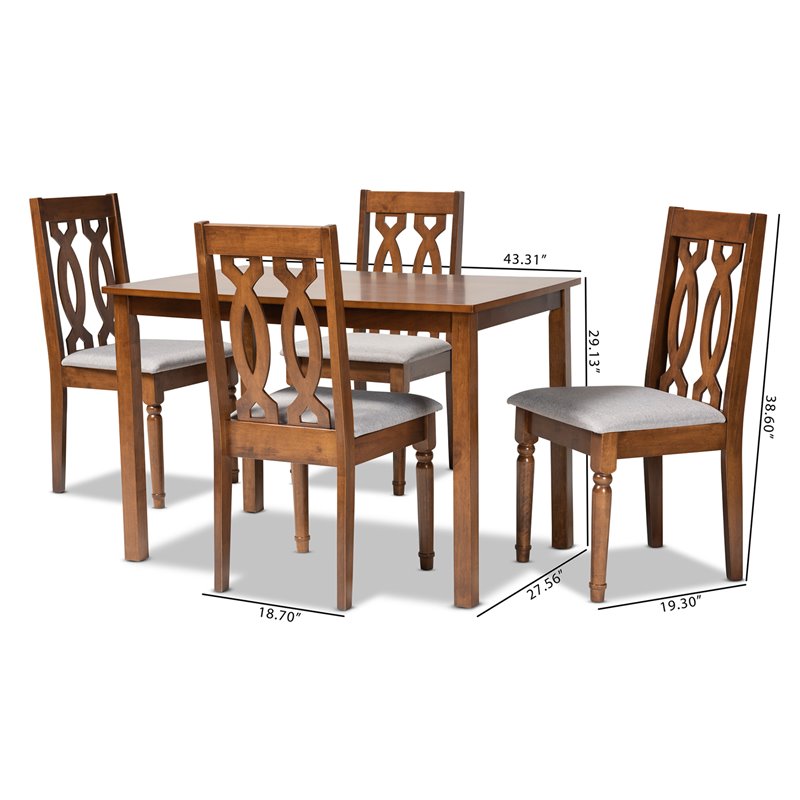 Baxton Studio Cherese Grey Fabric and Brown Finished 5-Piece Wood Dining Set