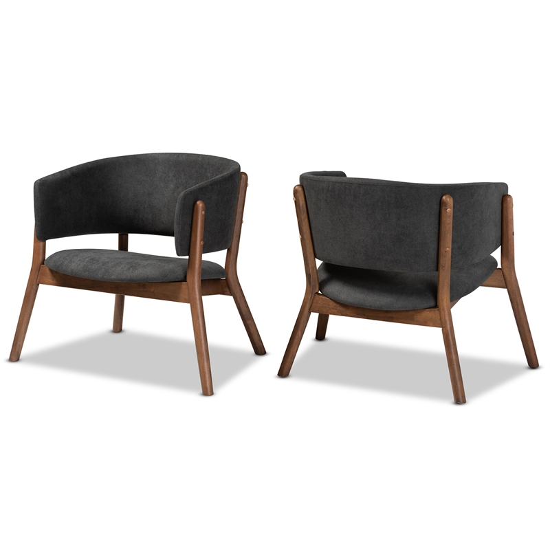 Baxton Studio Baron Dark Grey Fabric and Brown Finished Wood 2-Piece Chair Set
