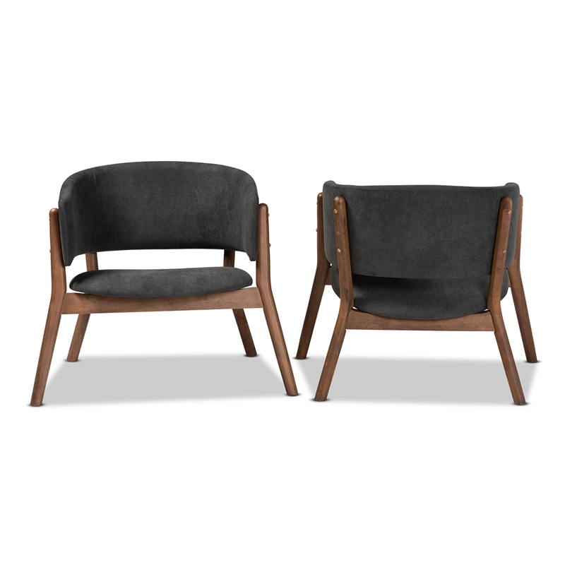Baxton Studio Baron Dark Grey Fabric and Brown Finished Wood 2-Piece Chair Set