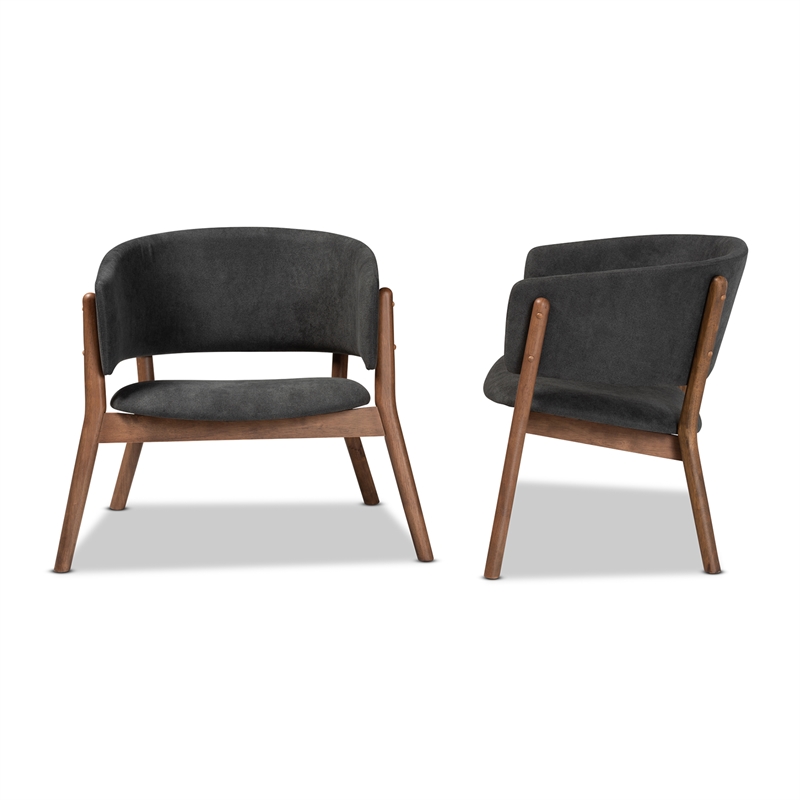 Baxton Studio Baron Dark Grey Fabric and Brown Finished Wood 2-Piece Chair Set
