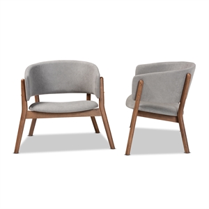 baxton studio baron light grey fabric and brown finished wood 2-piece chair set