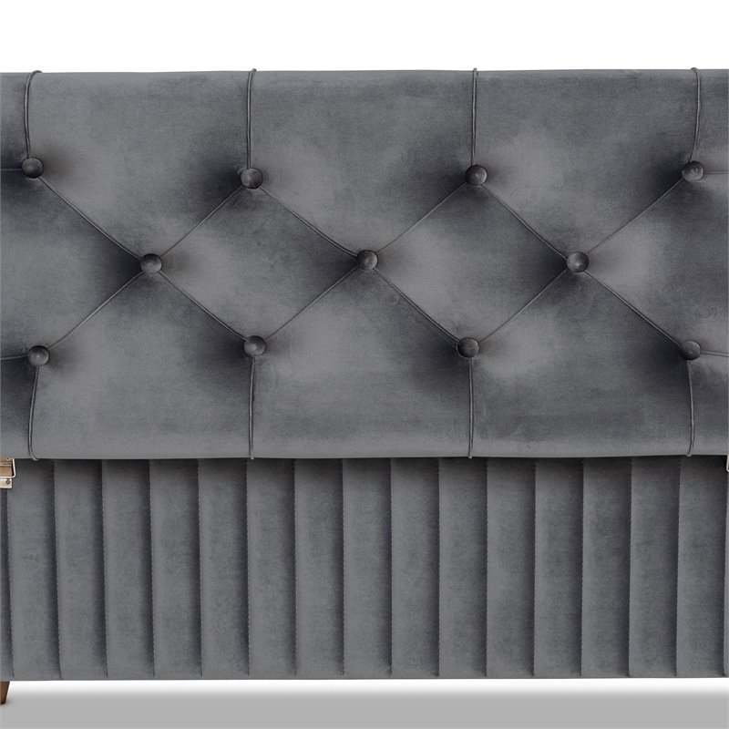 Baxton Studio Hanley Grey Velvet Fabric and Brown Finished Wood Storage Ottoman