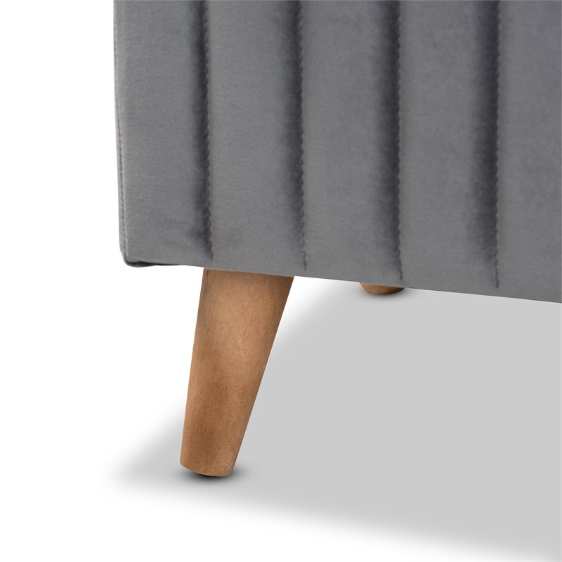 Baxton Studio Hanley Grey Velvet Fabric and Brown Finished Wood Storage Ottoman