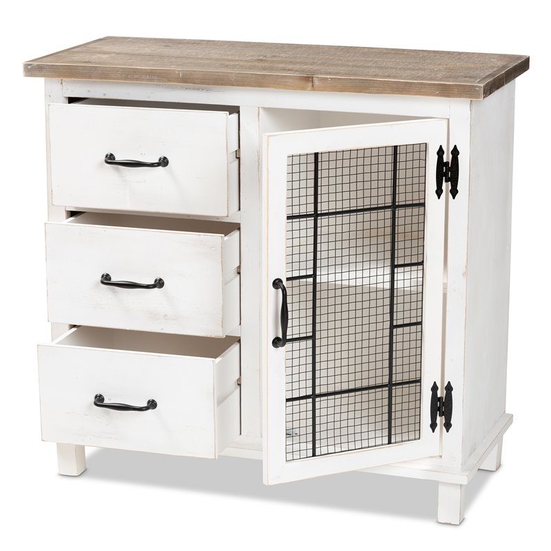 Baxton Studio Faron White and Oak Brown Finished Wood 3-Drawer Storage Cabinet