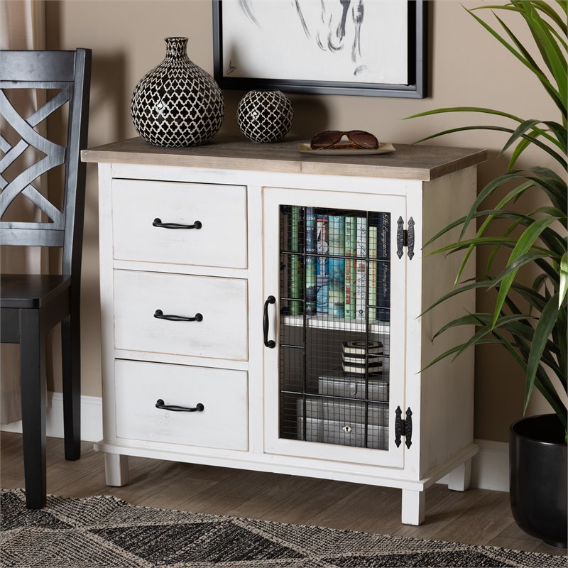 Baxton Studio Faron White and Oak Brown Finished Wood 3-Drawer Storage Cabinet