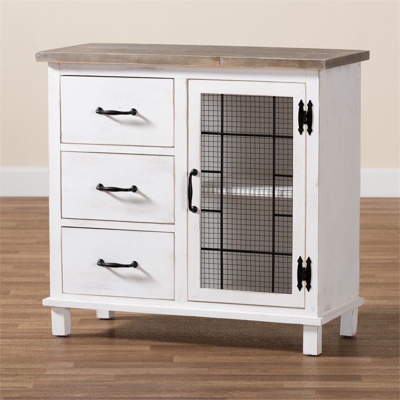 Baxton Studio Faron White and Oak Brown Finished Wood 3-Drawer Storage Cabinet