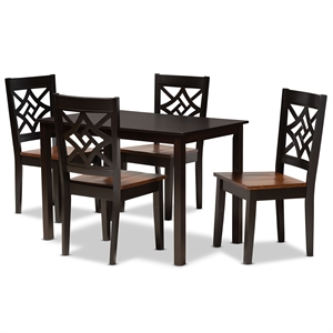 Baxton Studio Nicolette Dark Brown and Walnut Finished Wood 5-Piece Dining Set