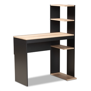 baxton studio callahan dark grey and oak finished wood desk with shelves