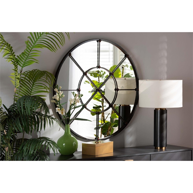 Baxton Studio Ohara Black Finished Metal Accent Wall Mirror
