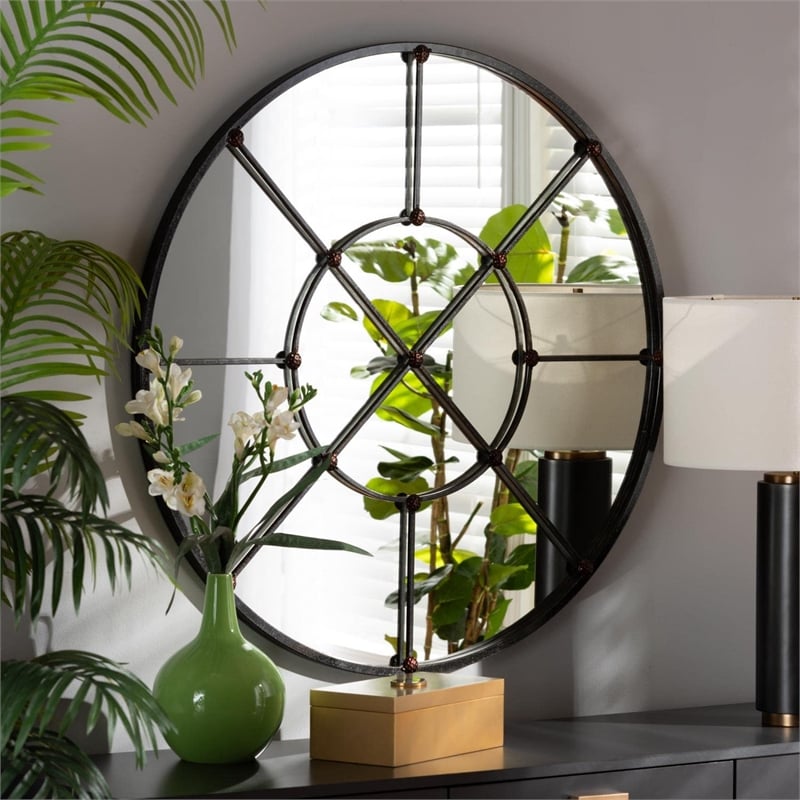 Baxton Studio Ohara Black Finished Metal Accent Wall Mirror