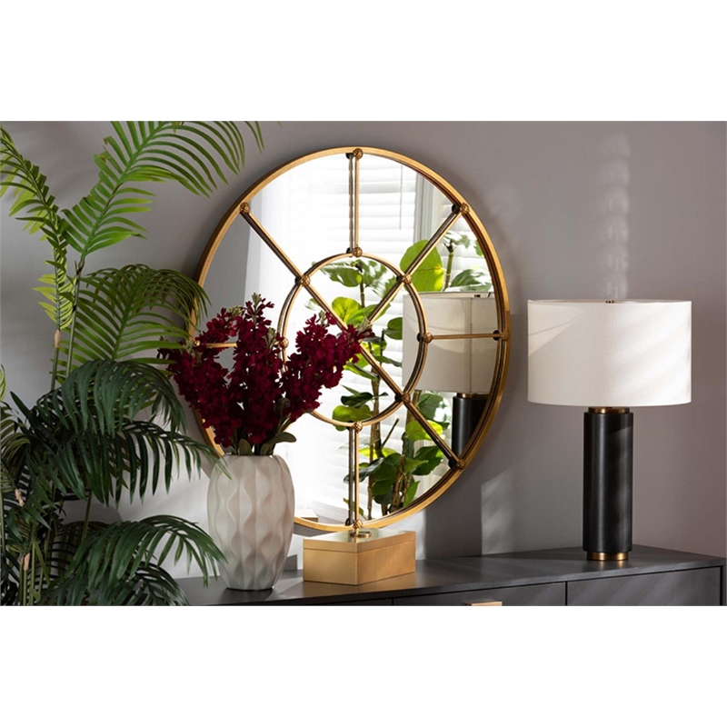 Baxton Studio Ohara Gold Finished Metal Accent Wall Mirror