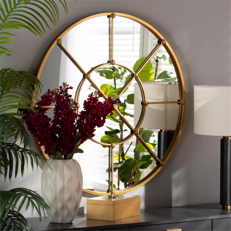 Baxton Studio Ohara Gold Finished Metal Accent Wall Mirror