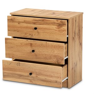 baxton studio decon oak brown finished wood 3-drawer storage chest