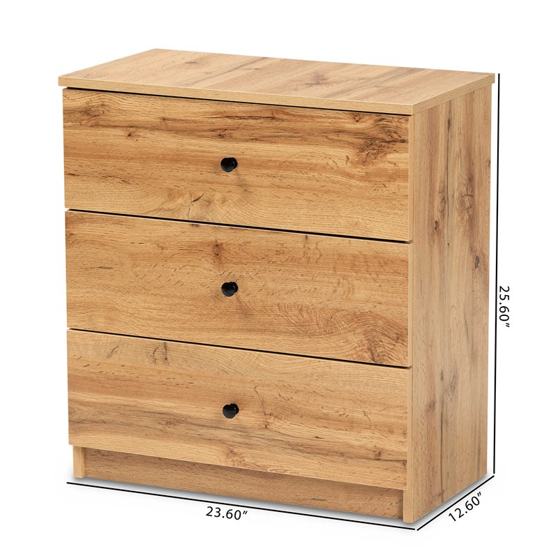Baxton Studio Decon Oak Brown Finished Wood 3-Drawer Storage Chest