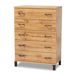baxton studio maison oak brown finished wood 5-drawer storage chest